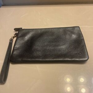 HButler gray leather wristlet